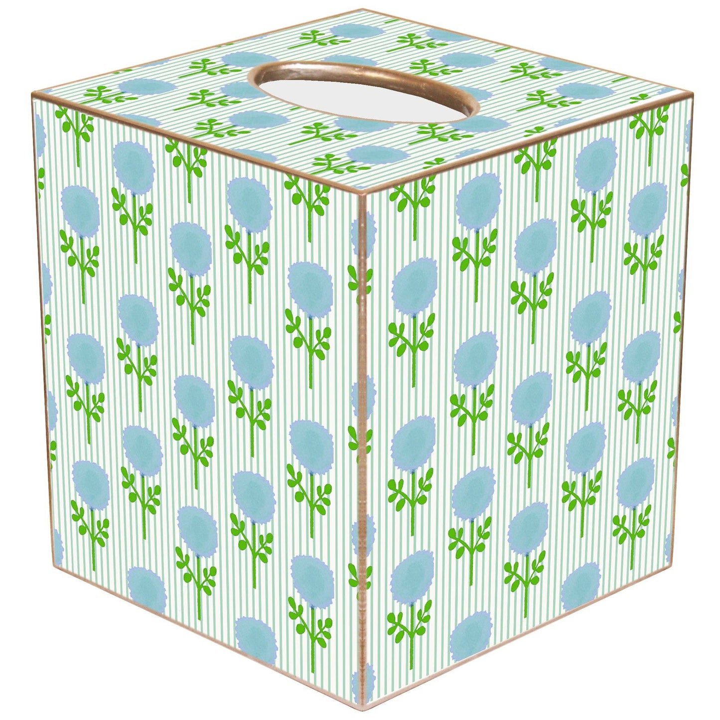 TB9319LP-MArigold Ticking Stripe Blue by Laura Park Tissue Box Cover: Paper Mache