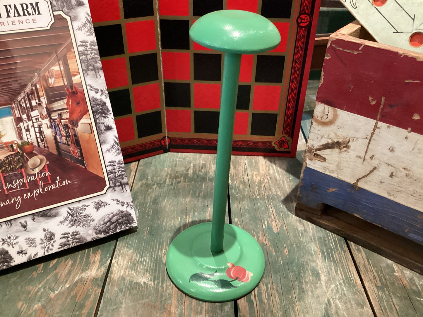 Green wood hat stand
