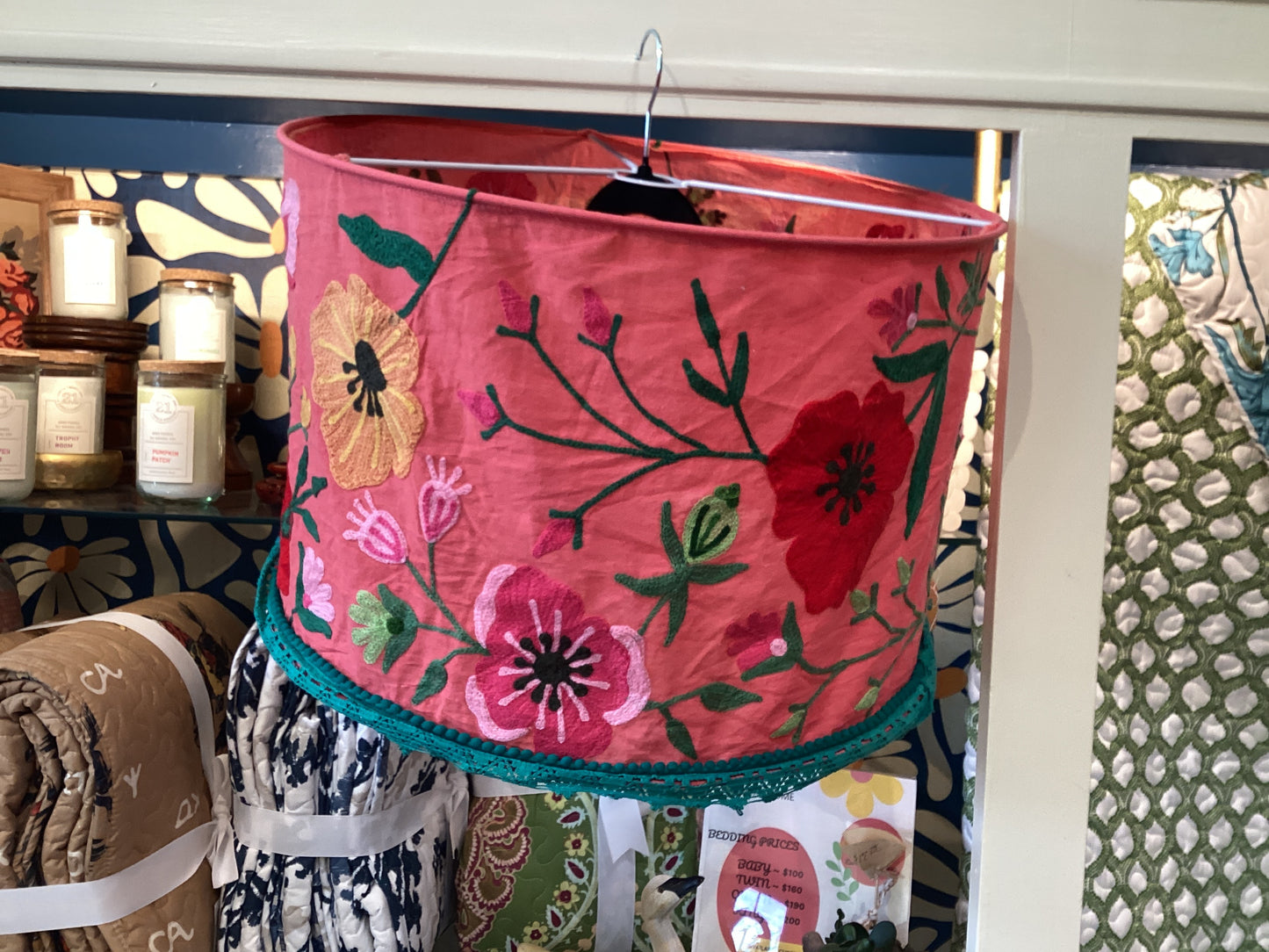 Coral Embroidered Lampshade