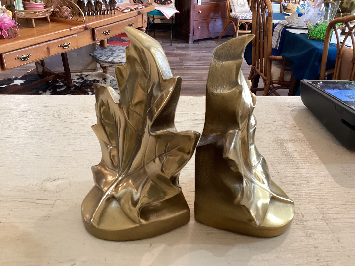 Brass Mid Century Leaf Bookends