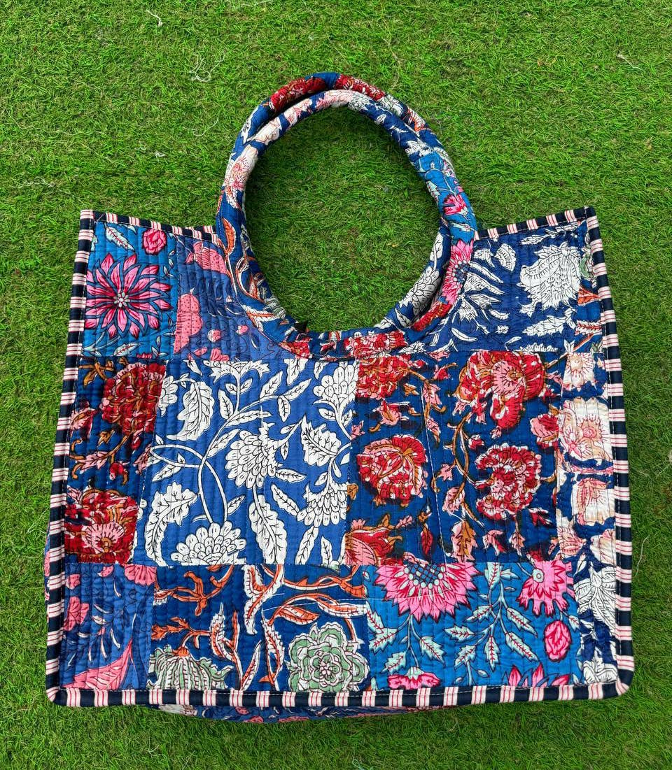 Quilted Cotton Bag Patch Work Floral Print Bag Shopping Bags