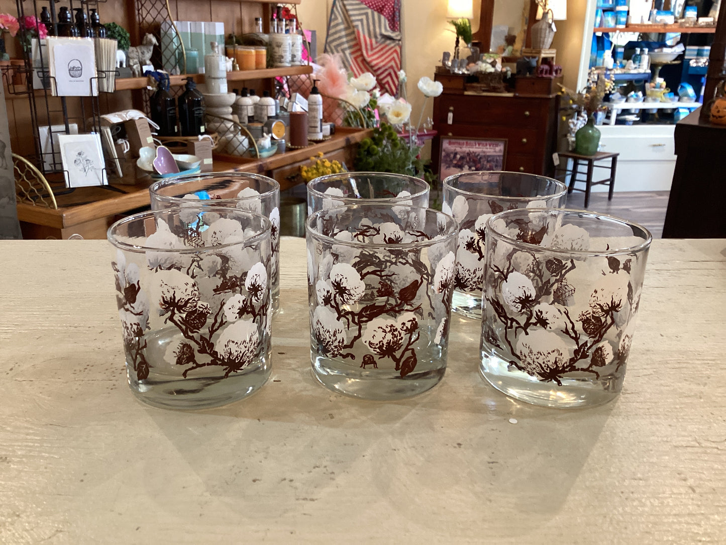 Cotton High Ball Glasses Vintage Set 6