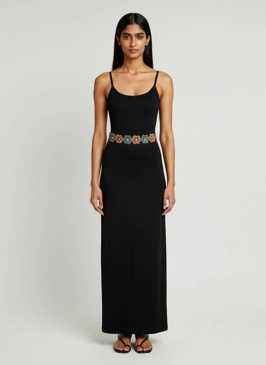 Floral Beaded Elastic Waist Belt