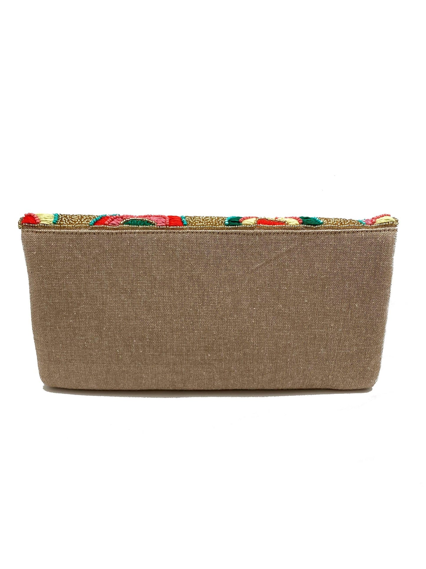FLORAL EMBROIDERY W/ GOLD BEADED CLUTCH
