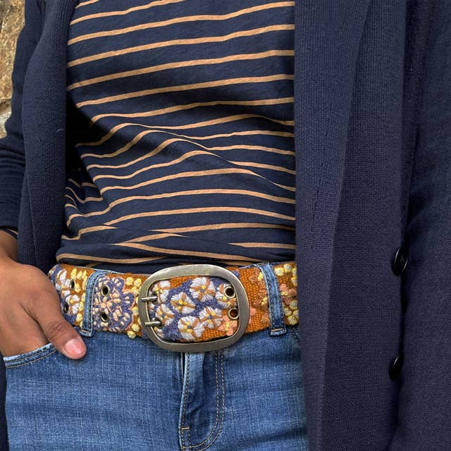 Blue Skies Floral Embroidered Wool Belt: S