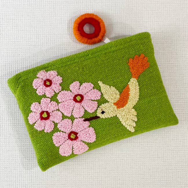 Hummingbird Embroidered Wool Pouch