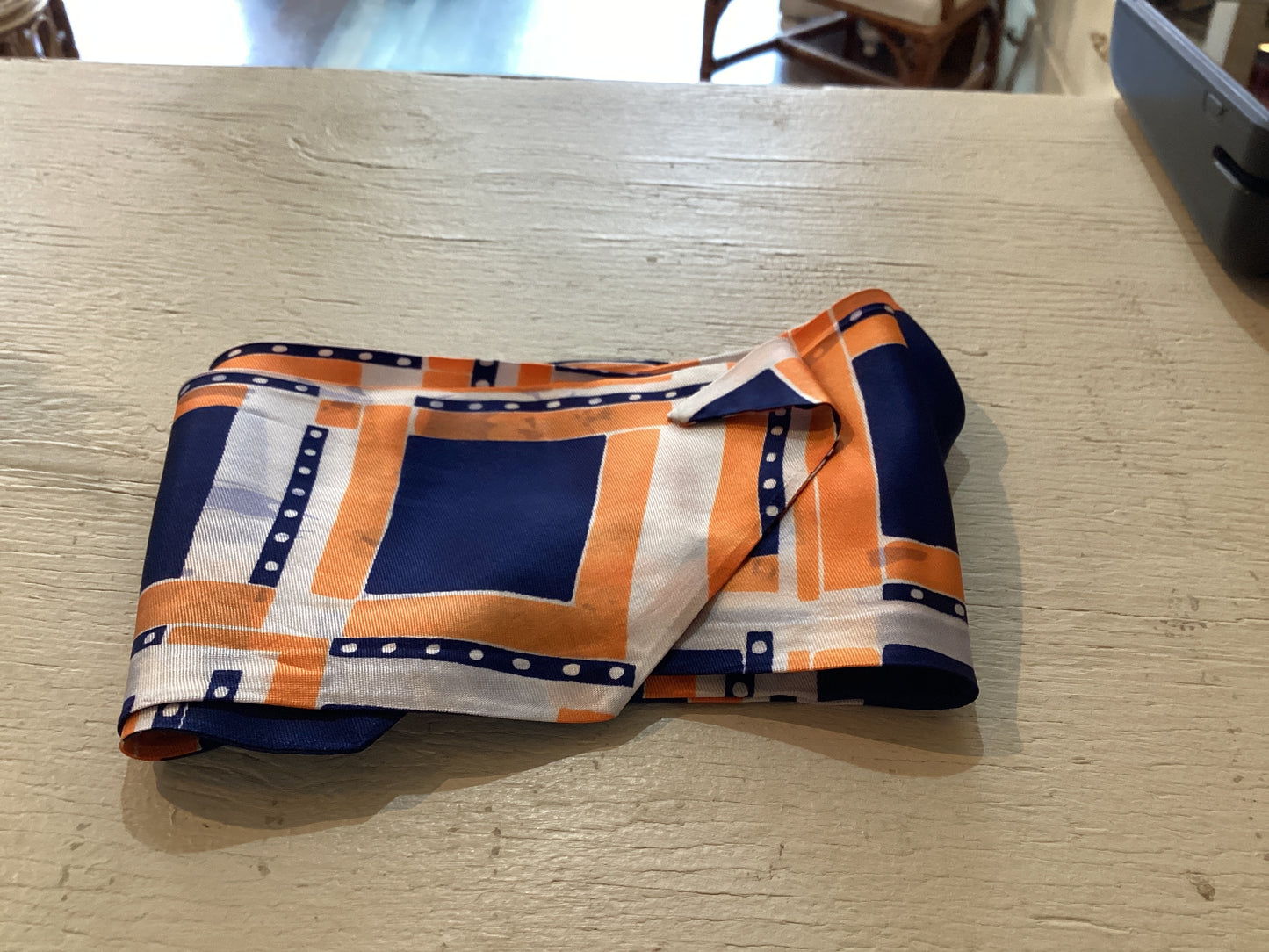 Vintage Long Scarf Orange & Blue