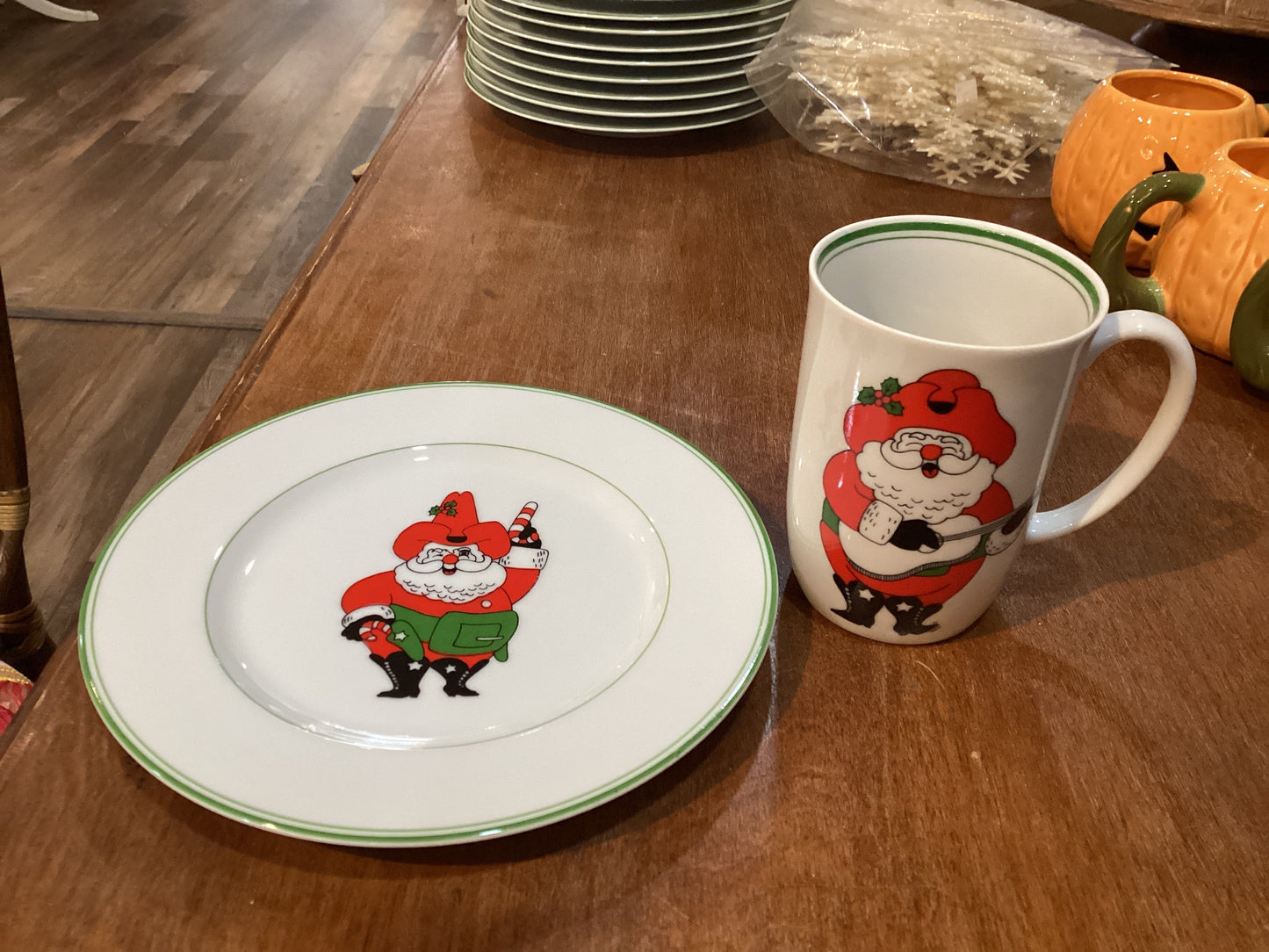 Fitz & Floyd Christmas Cowboy Set 4 Plates & Mugs