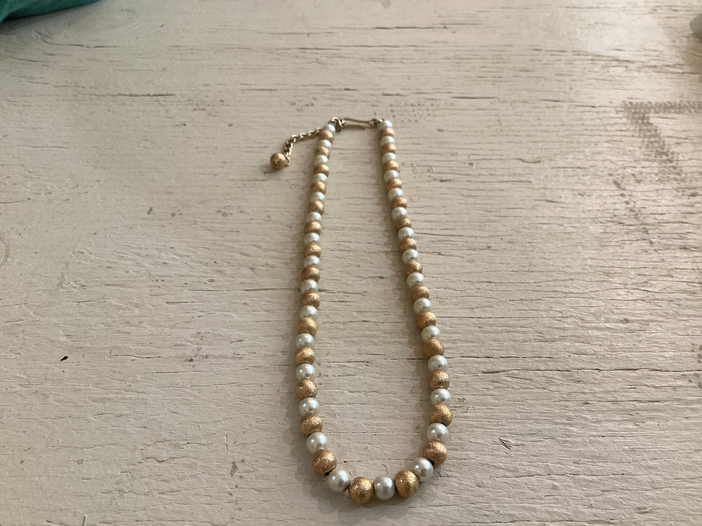 Brushed “Gold” & Pearl Necklace