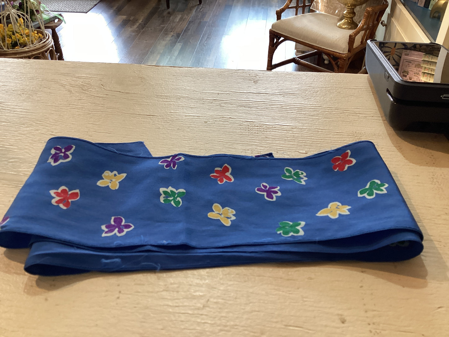 Vintage Scarf - Blue with Flowers
