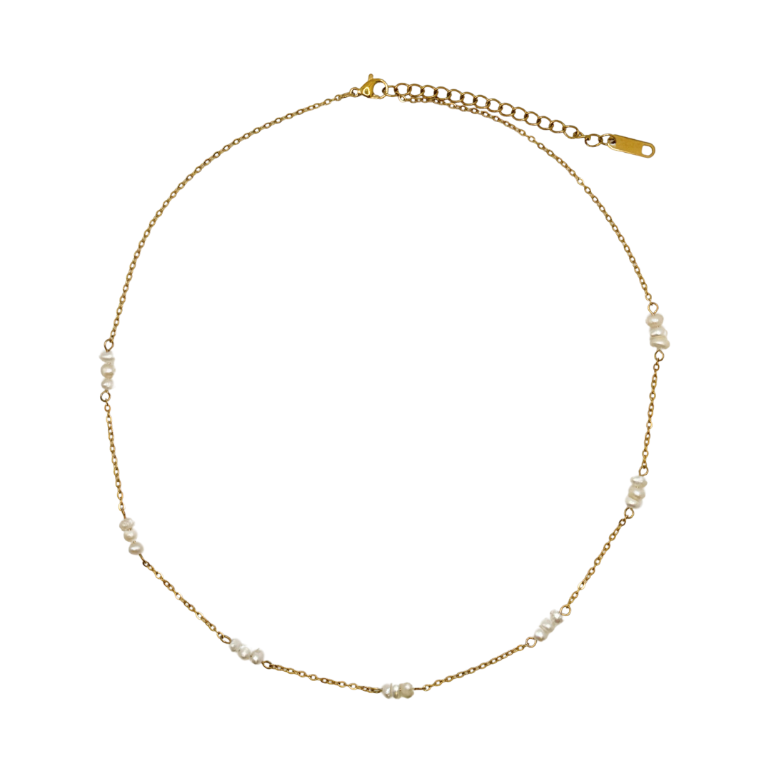 18K Gold Waterproof Dainty Pearl White Pebble Necklace