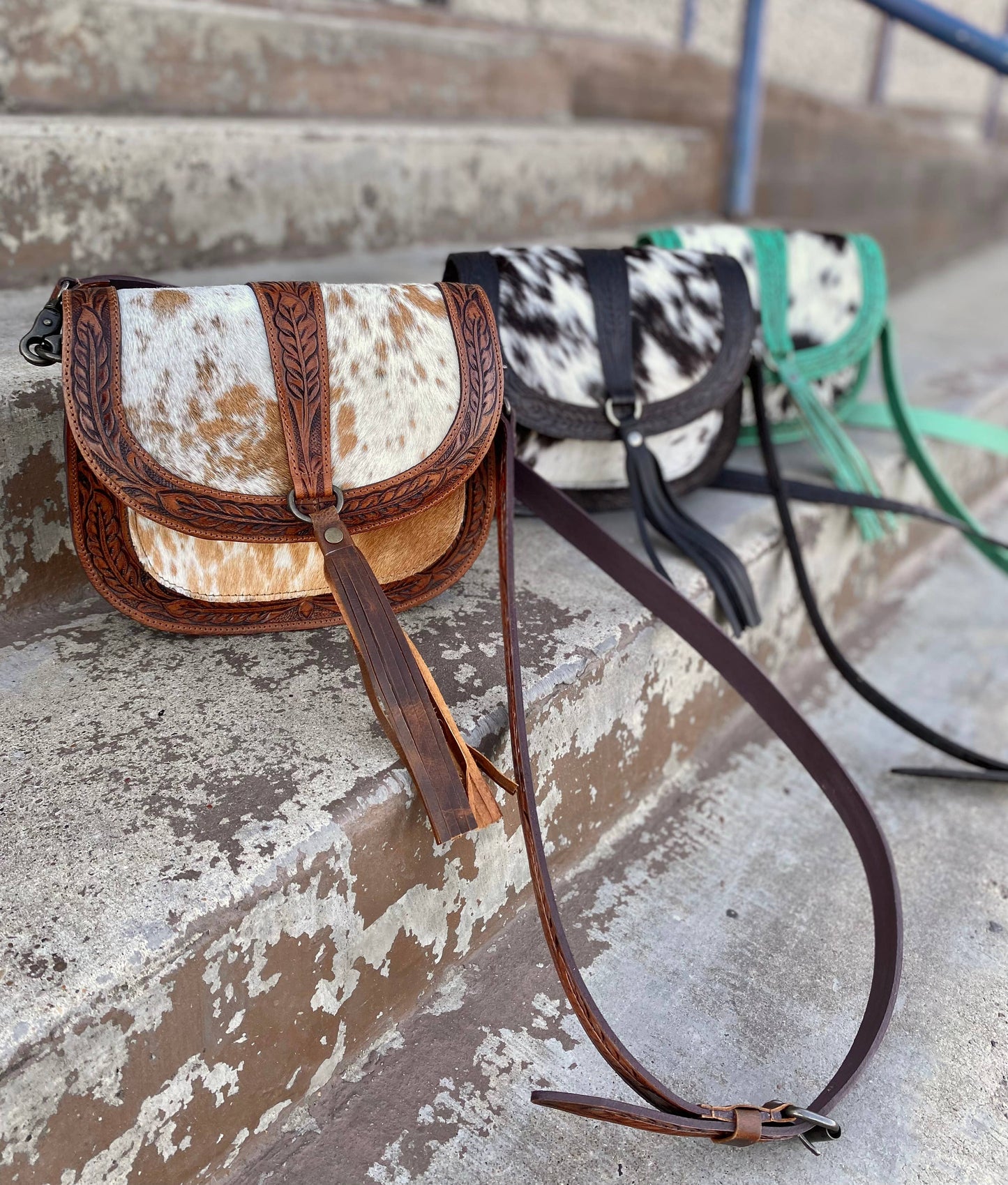 Brown Cowhide & Tooled Crossbody
