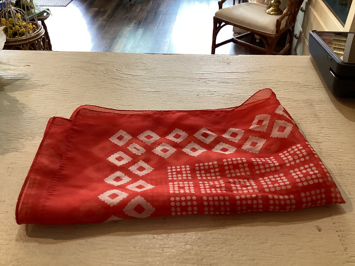 Vintage Scarf - Red/White Diamond