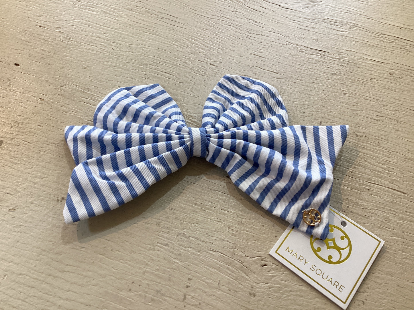 Blue Stripe Fabric Bow Blue