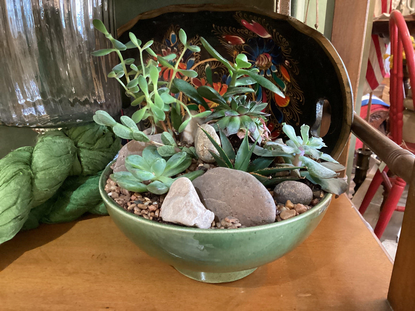 Green Haeger Bowl Succulents