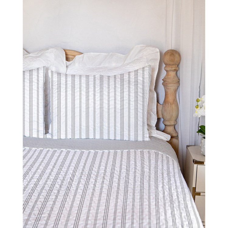 Ida Mae Gray French Stripe Quilt- Queen Size