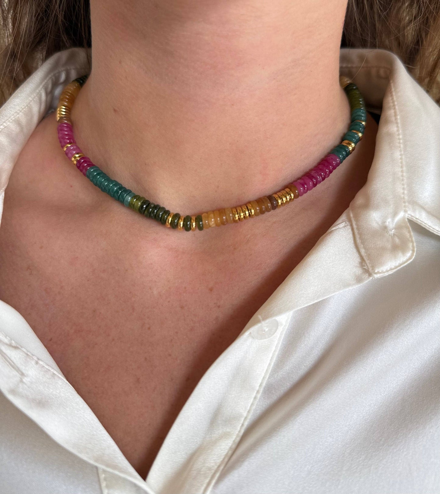 Jewel Tone Necklace with Gold Accents - Baubles by Becca