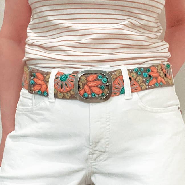 Andean Whisper Embroidered Wool Belt: S