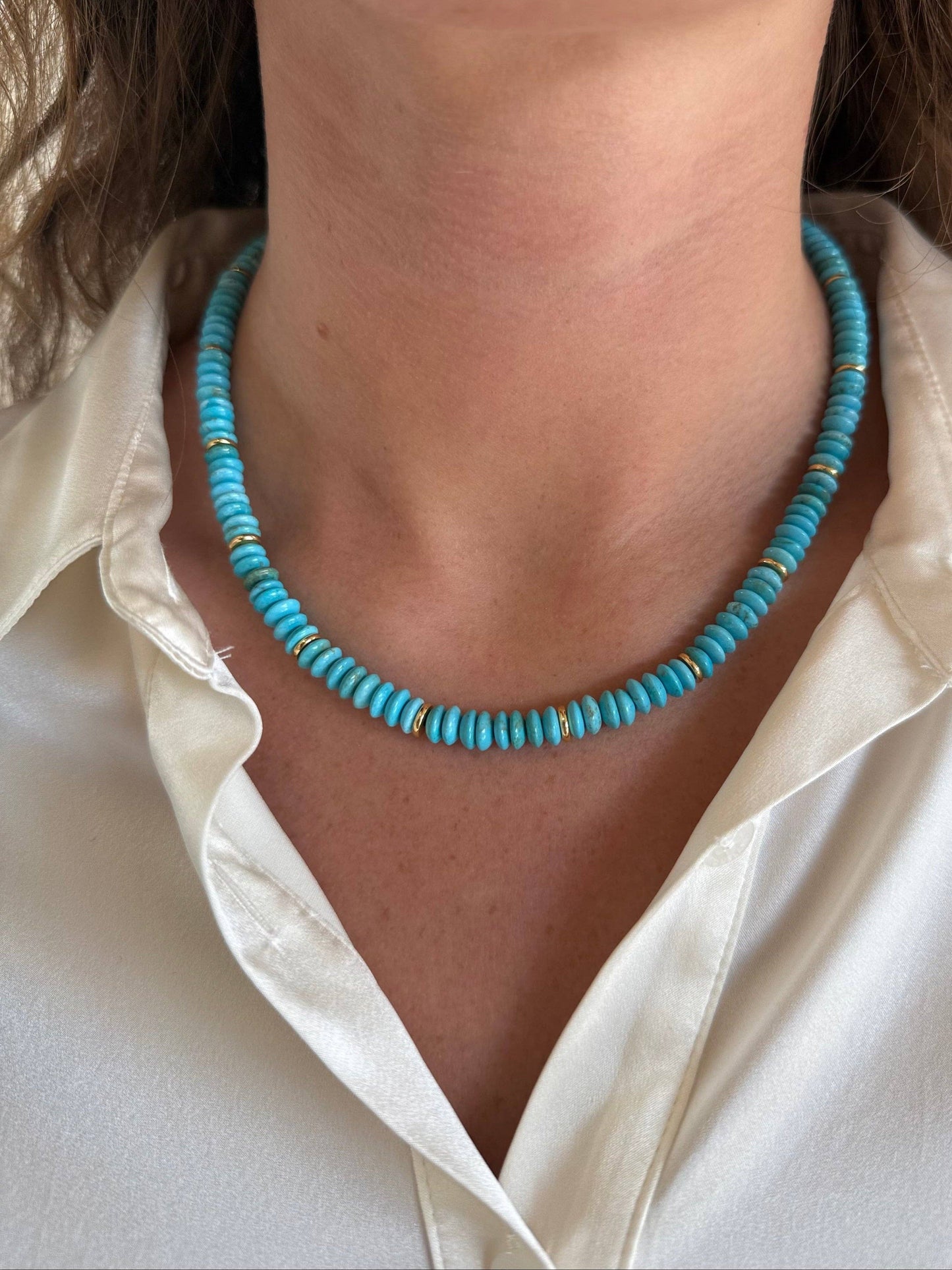 Turquoise Gemstone Necklace with Gold Accents - Baubles by Becca