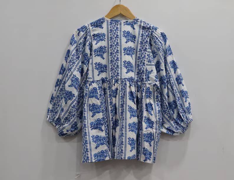 Kyra Top Dress Mini Dress Striped Floral Printed Tunic Top : M