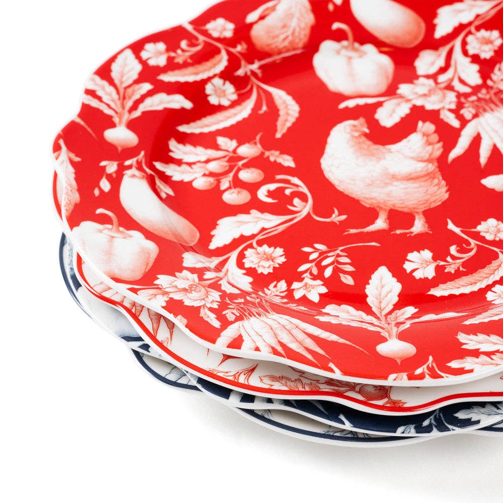 BLUE & RED GERTRUDE DESSERT PLATES SET OF 4 WITH GIFTBOX