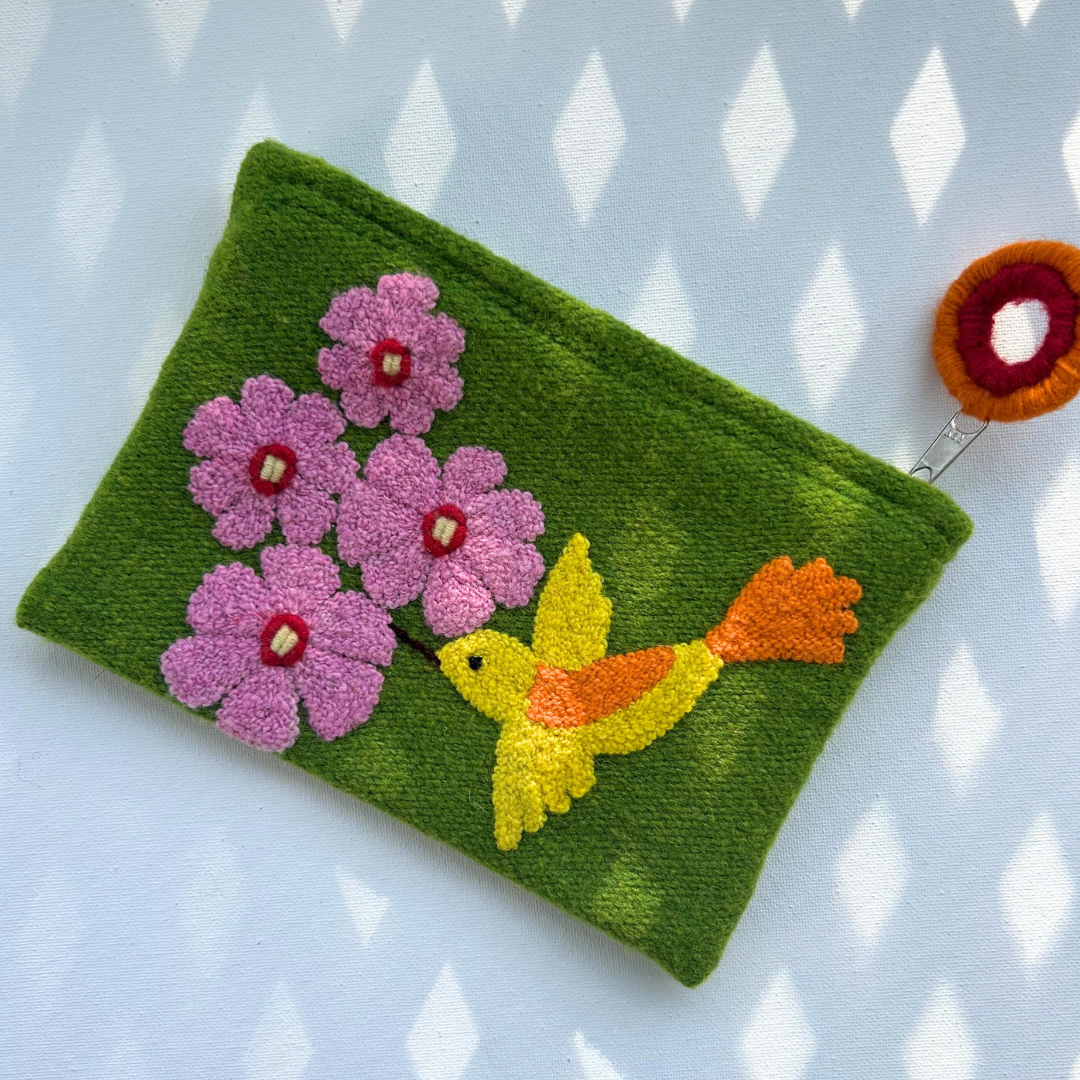 Hummingbird Embroidered Wool Pouch