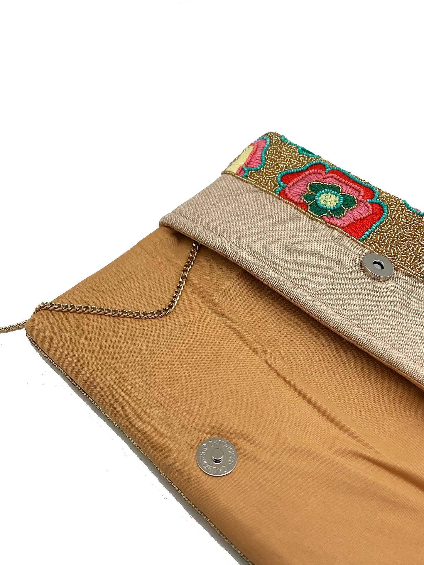 FLORAL EMBROIDERY W/ GOLD BEADED CLUTCH