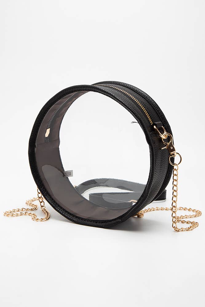 Solid Color Trim Clear Round Crossbody Bag: Bronze