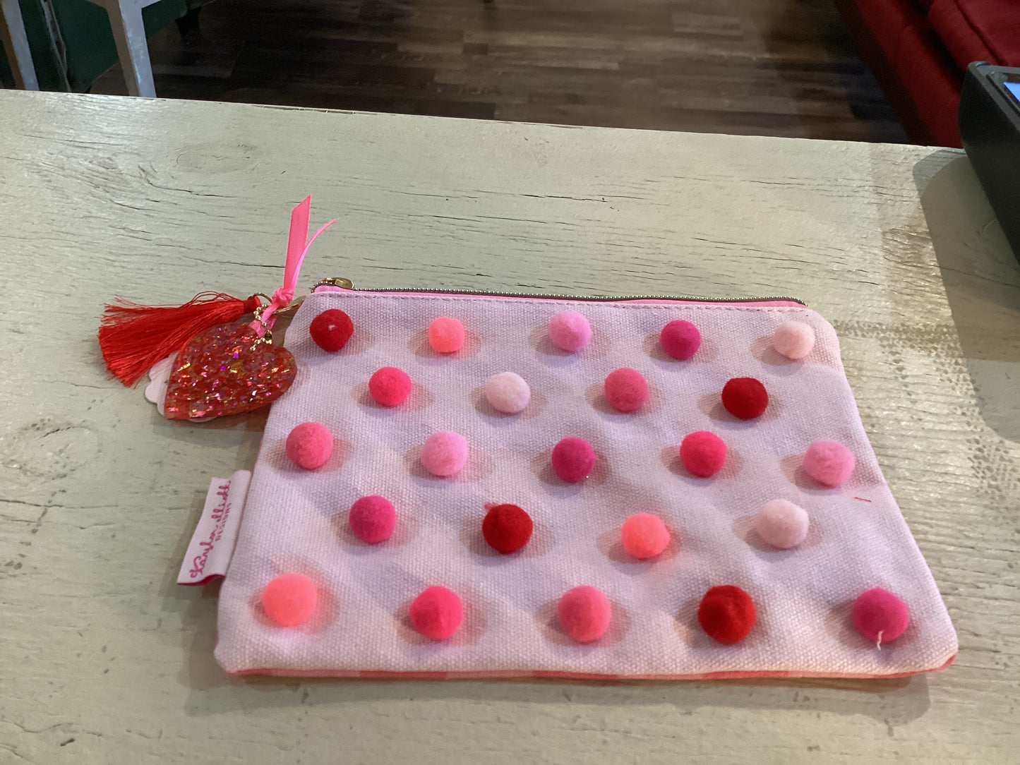 Red & Pink Pom Pom Pouch
