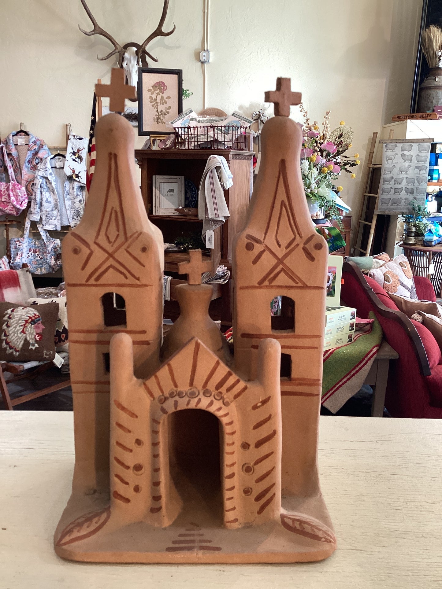 Vintage Folk Art Terra Cotta Mission Church