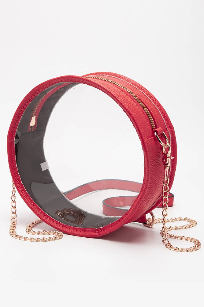 Solid Color Trim Clear Round Crossbody Bag: Bronze