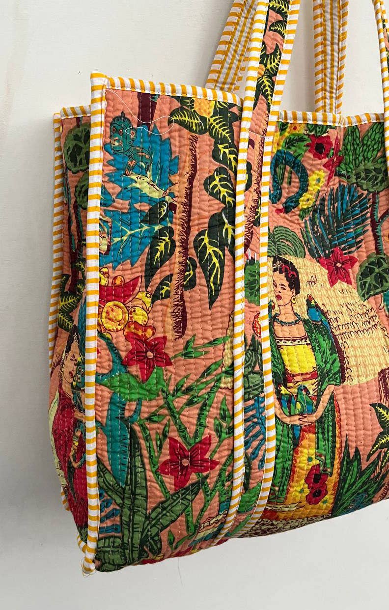 Frida Kahlo Printed Cotton Quilted Bag Women Shoulder Bags