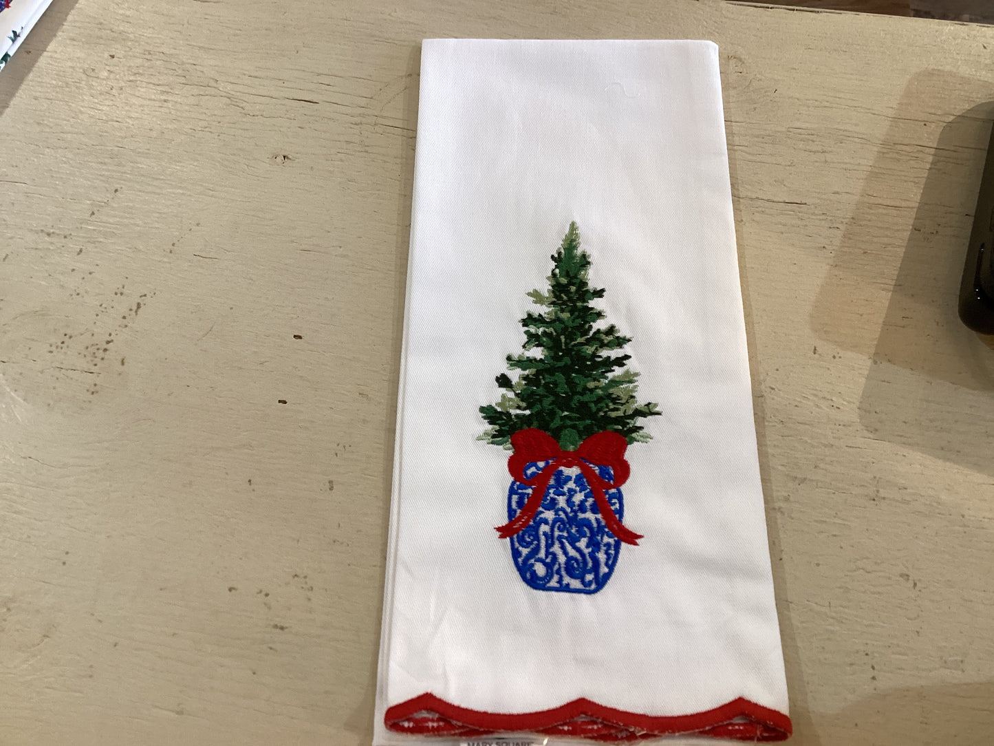 Chinoiserie Tree Embroidered Tea Towel