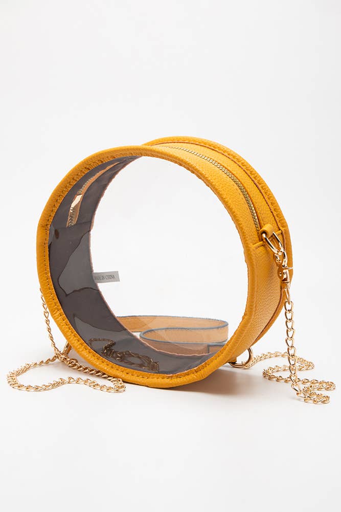 Solid Color Trim Clear Round Crossbody Bag: Bronze