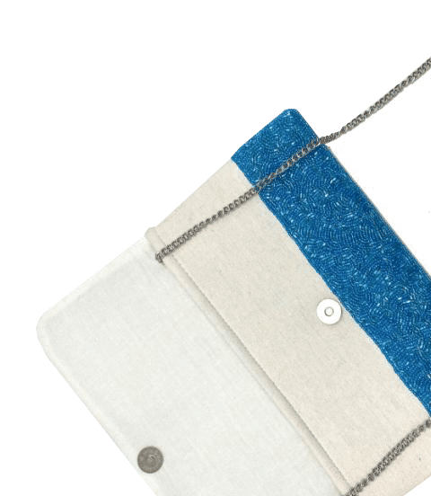 Blue Beaded Clutch With Lemons