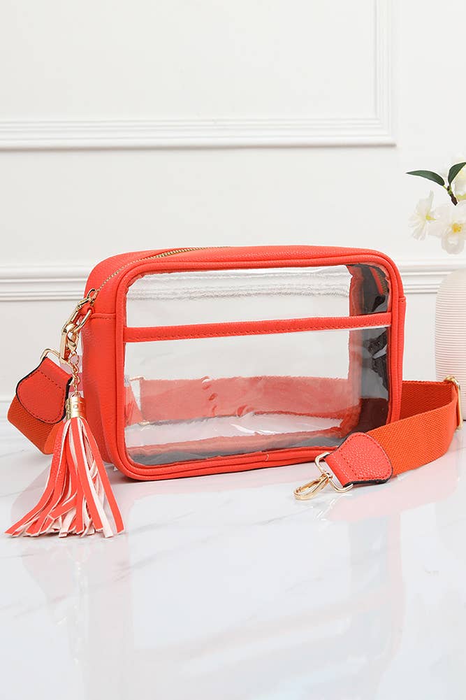 Clear PU Cross Body Camera Bag: Burgundy