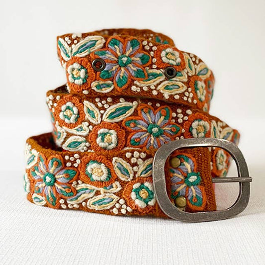 Ground Cover Floral Embroidered Wool Belt: S