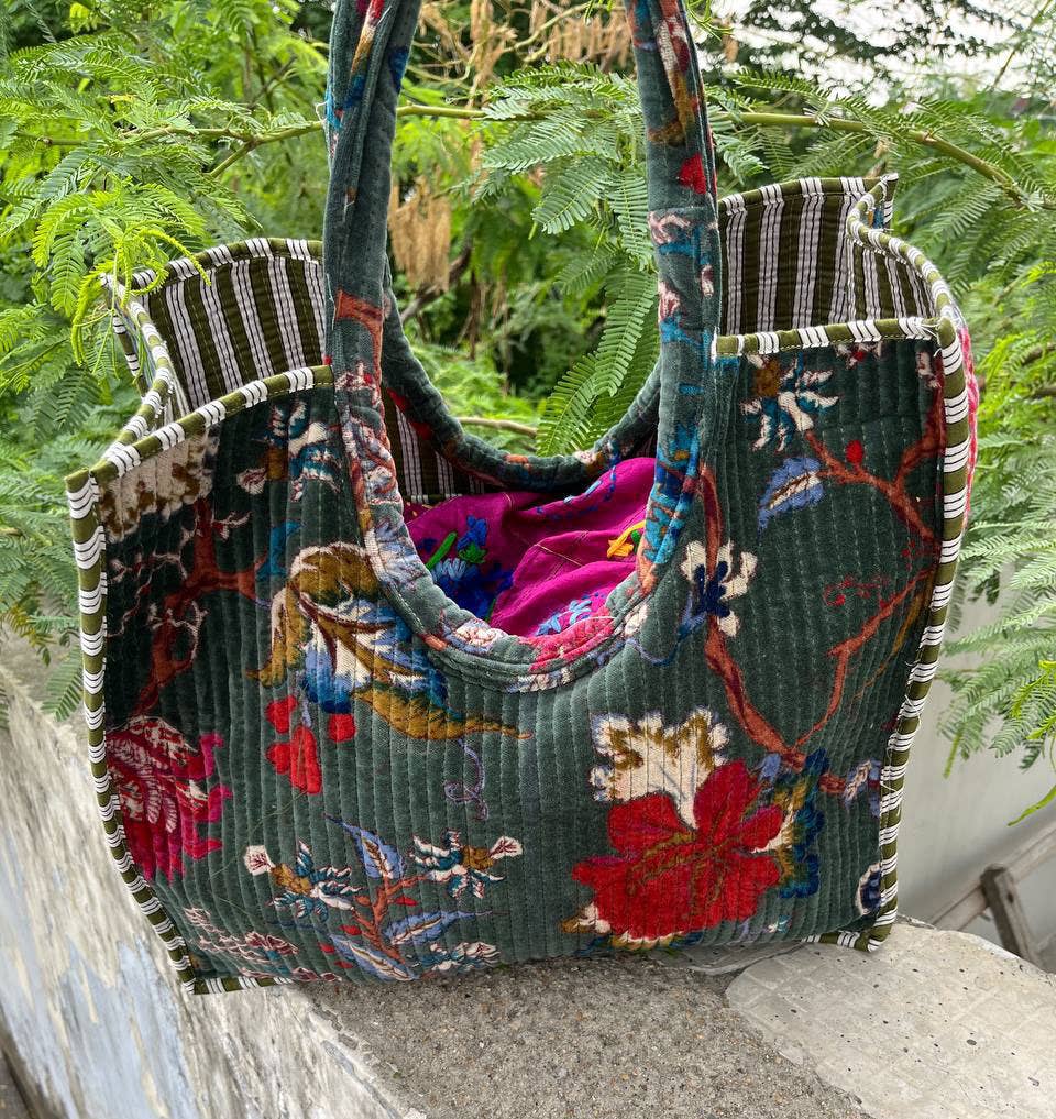 Party Wear Floral Jaipuri Quilted Velvet Cotton Women Bags