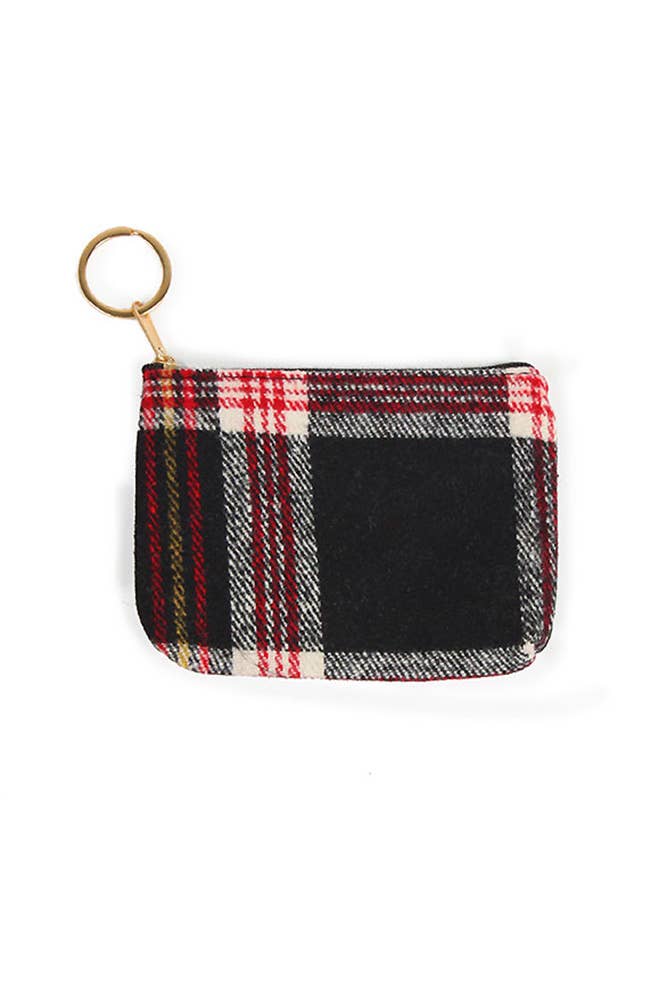 Plaid Print Coin Card Purse: Red