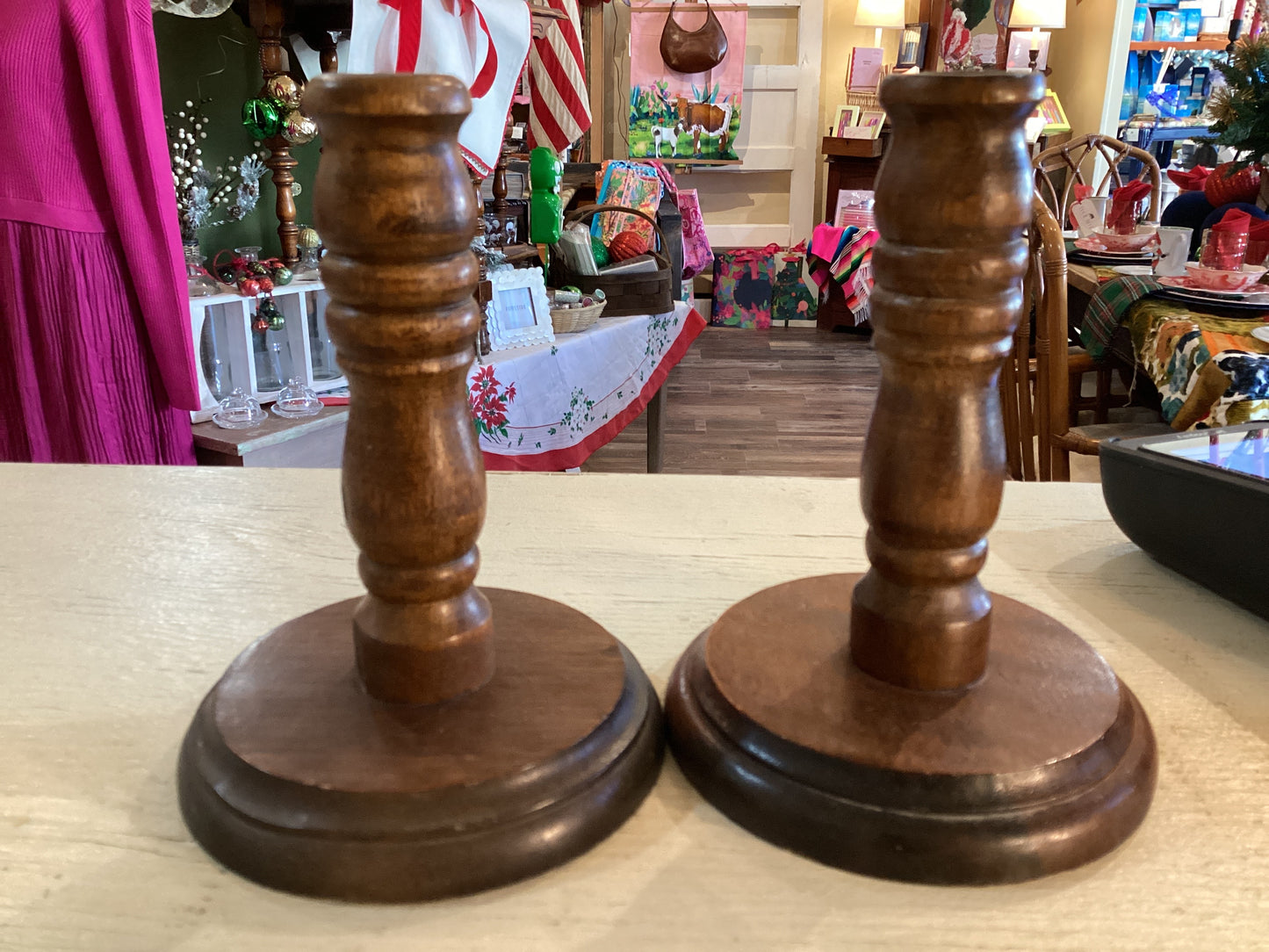 Dark Wood Candlestick Set