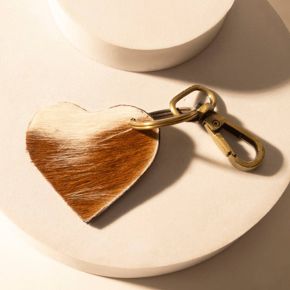 Studded Heart Western Key Fob in brown with handtooled detail: Brown
