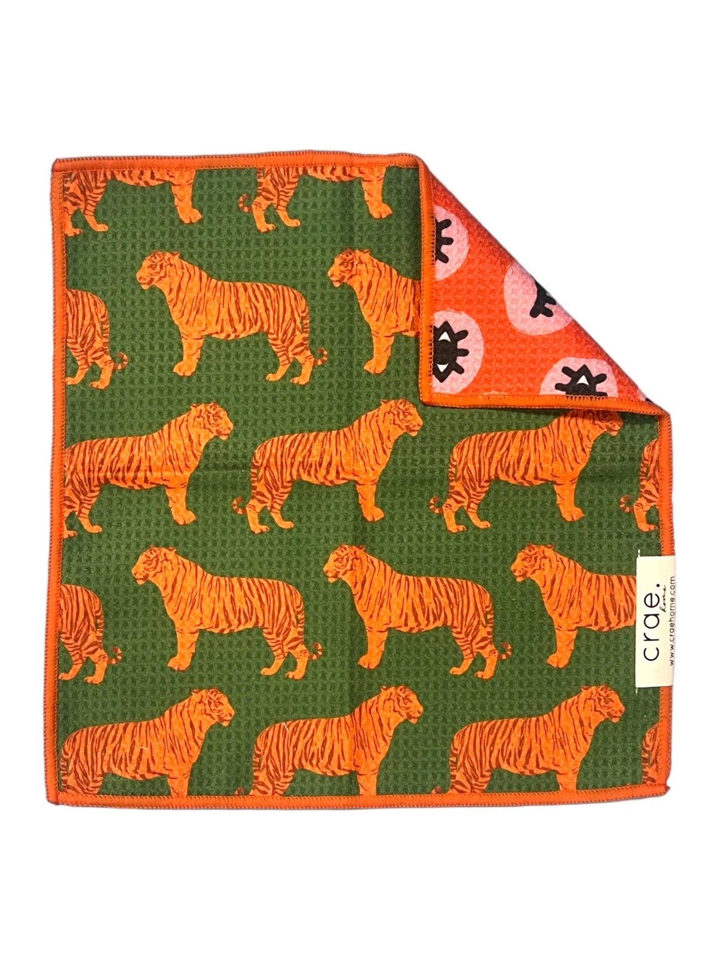 Eye of the Tiger: Reversible Washcloth: Green/Orange / 12x12 in / Washcloth