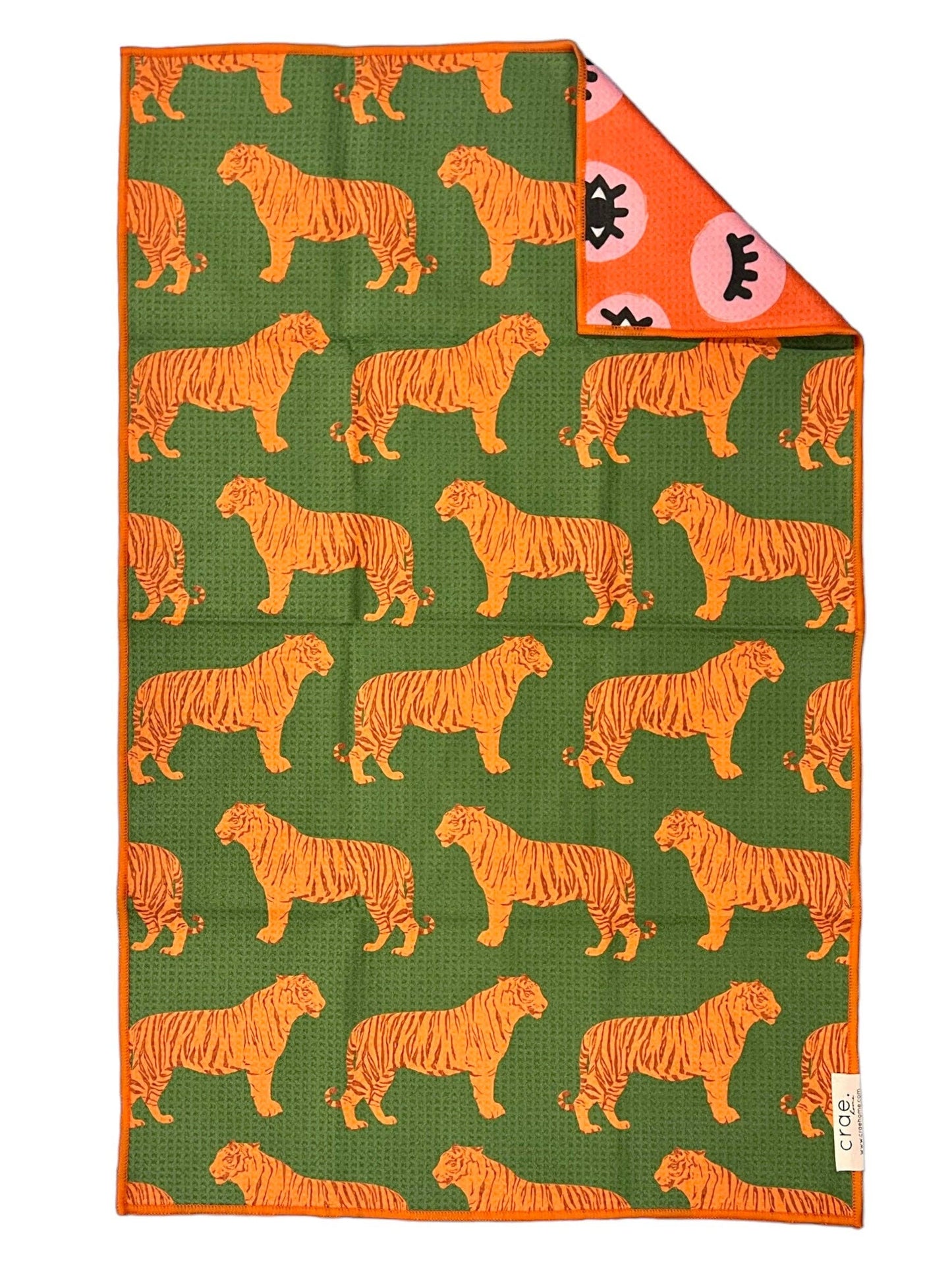 Eye of the Tiger: Reversible Hand Towel: Orange/Cream/Green / 19x29 in / Hand Towel