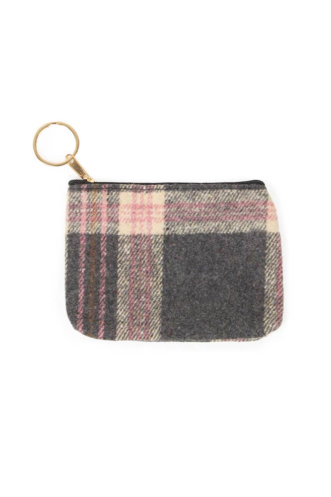 Plaid Print Coin Card Purse: Red