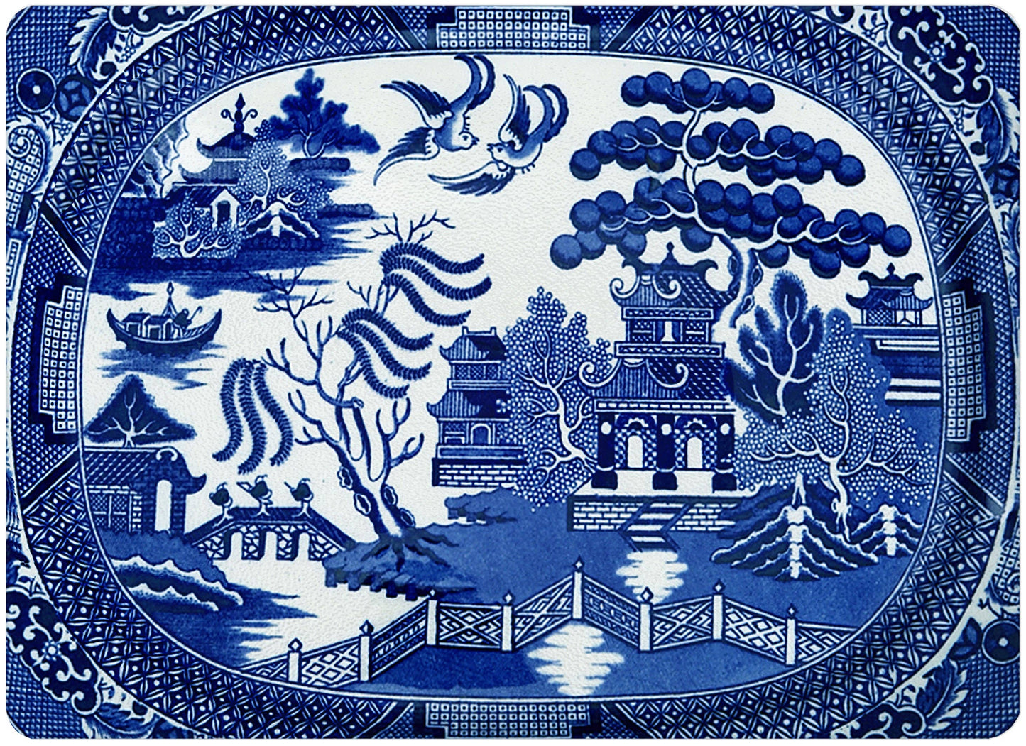 GB1386-Blue Willow Glass Cutting Board: Small Rectangular 8" by 11"
