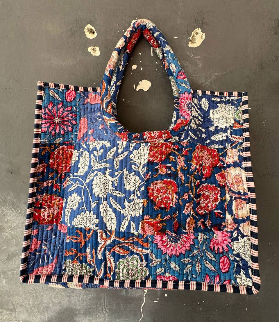 Quilted Cotton Bag Patch Work Floral Print Bag Shopping Bags