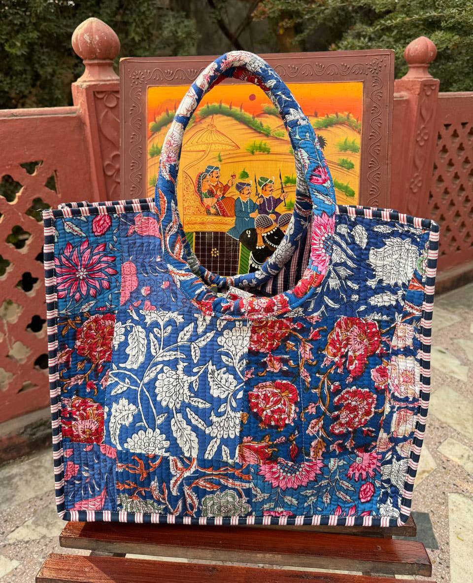 Quilted Cotton Bag Patch Work Floral Print Bag Shopping Bags