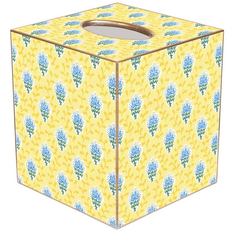 Yellow Provencial Print Tissue Box Cover: Paper Mache