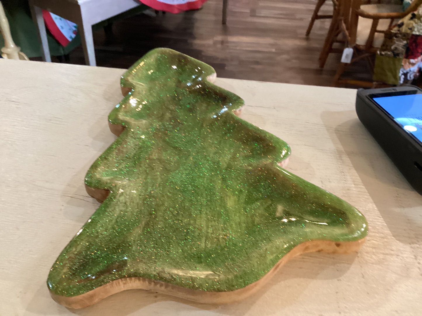 Green Glitter Tree Tray