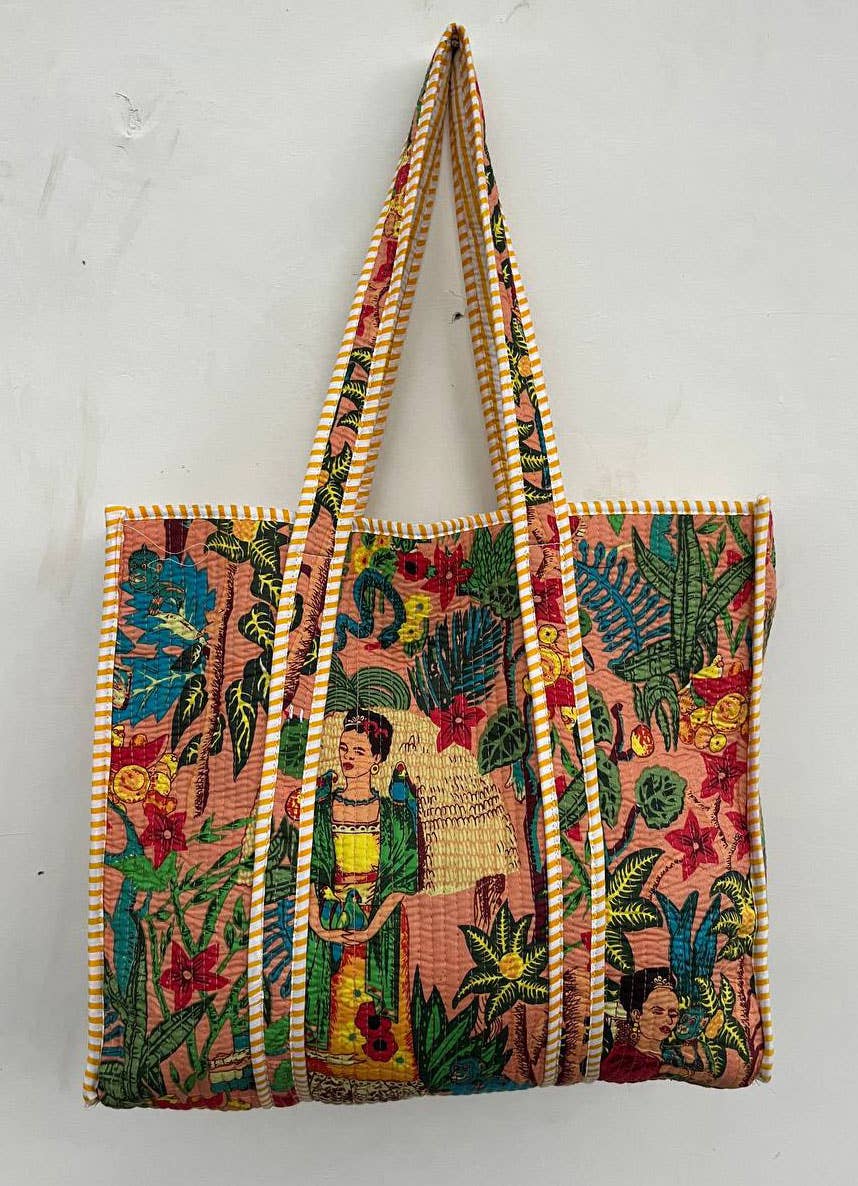 Frida Kahlo Printed Cotton Quilted Bag Women Shoulder Bags